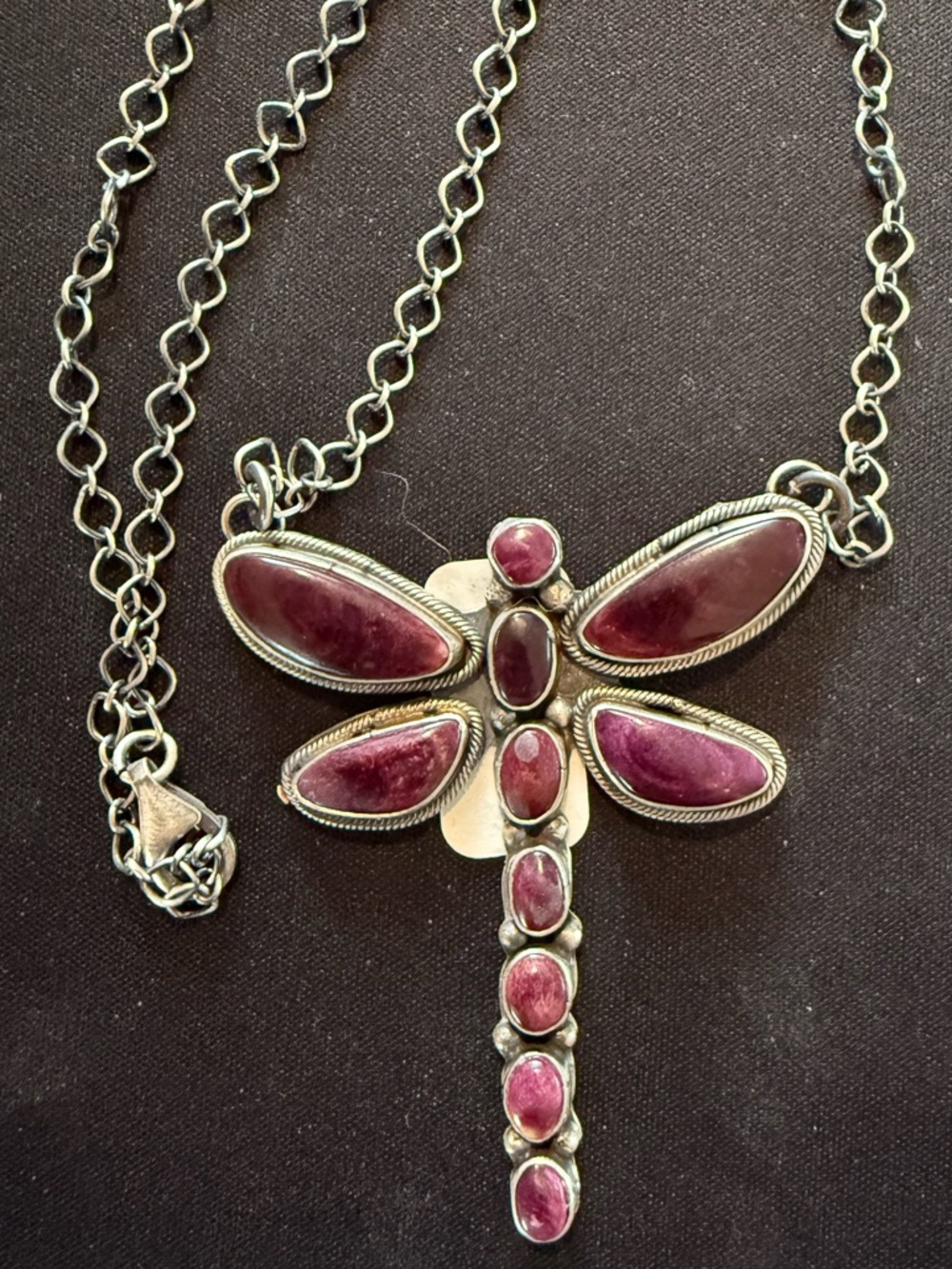 Native purple spiny massive dragonfly necklace. Native signed.